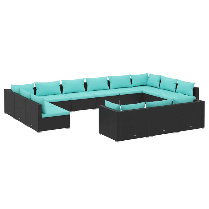 13-tlg. Garten-Lounge-Set mit Kissen Schwarz Poly Rattan