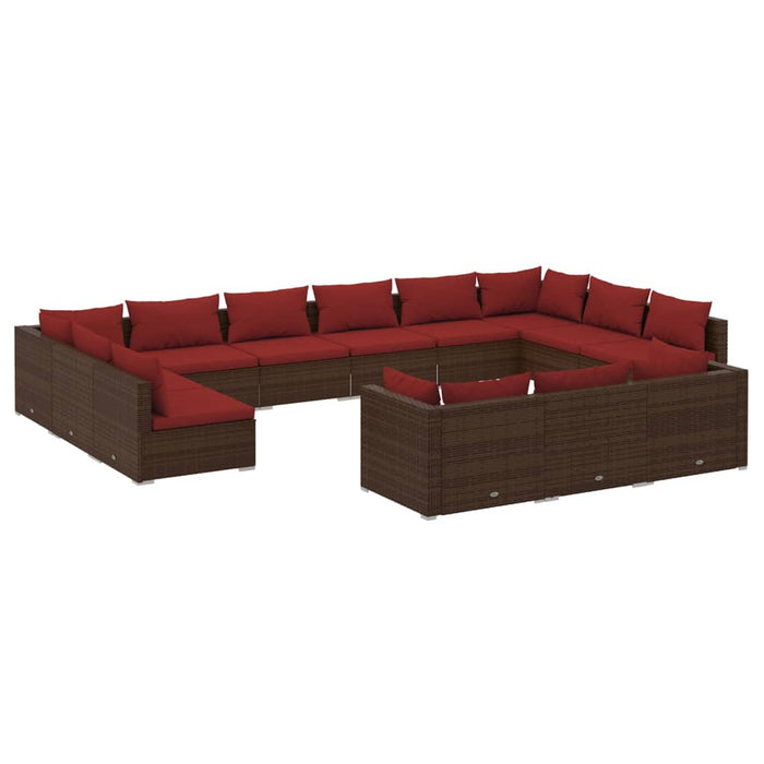 13-tlg. Garten-Lounge-Set mit Kissen Braun Poly Rattan