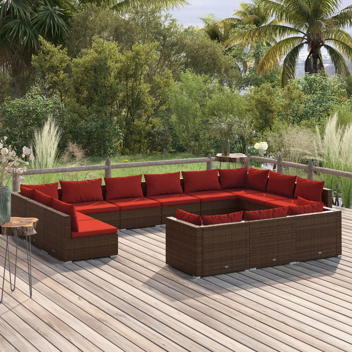 13-tlg. Garten-Lounge-Set mit Kissen Braun Poly Rattan