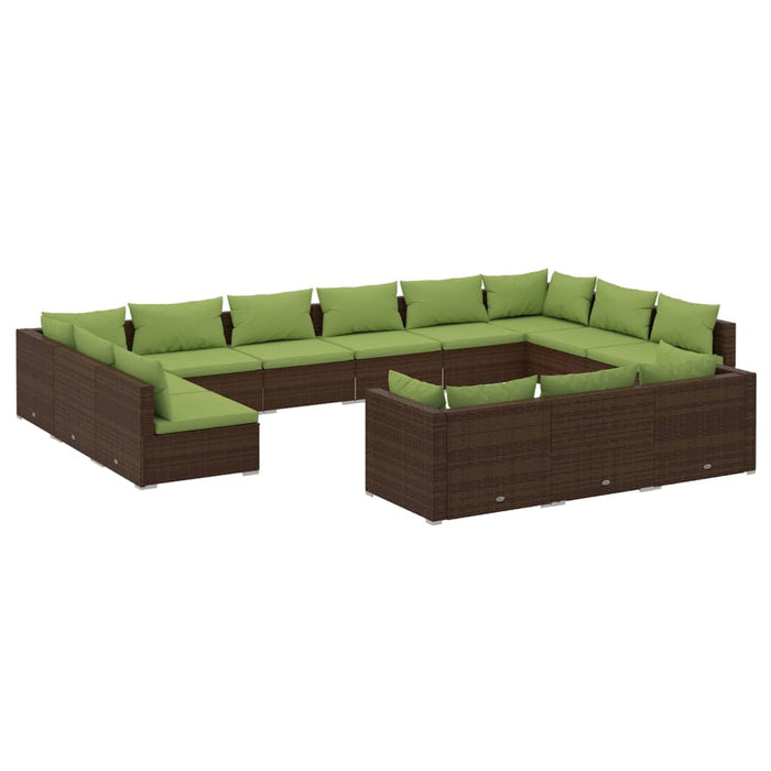 13-tlg. Garten-Lounge-Set mit Kissen Braun Poly Rattan