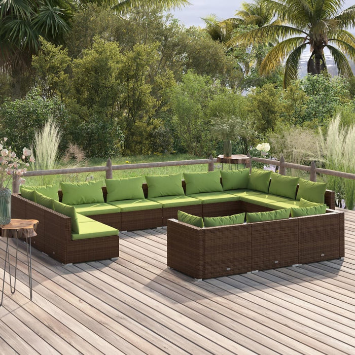 13-tlg. Garten-Lounge-Set mit Kissen Braun Poly Rattan