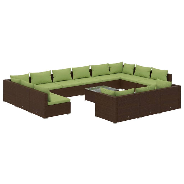 14-tlg. Garten-Lounge-Set mit Kissen Braun Poly Rattan
