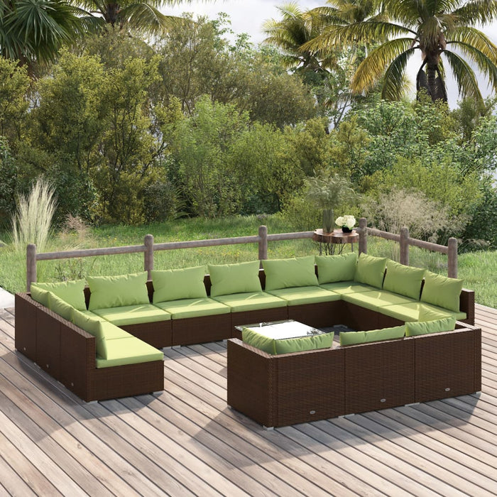 14-tlg. Garten-Lounge-Set mit Kissen Braun Poly Rattan