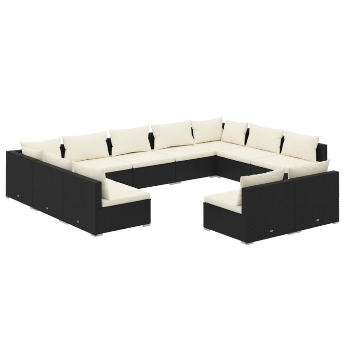 11-tlg. Garten-Lounge-Set mit Kissen Schwarz Poly Rattan