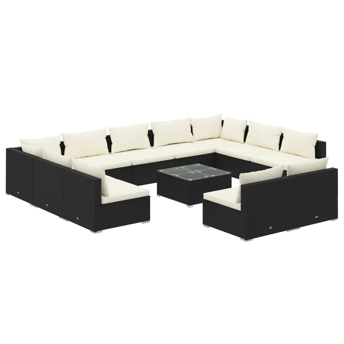 12-tlg. Garten-Lounge-Set mit Kissen Schwarz Poly Rattan