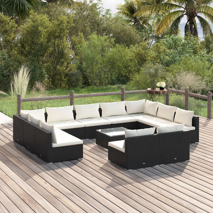 12-tlg. Garten-Lounge-Set mit Kissen Schwarz Poly Rattan