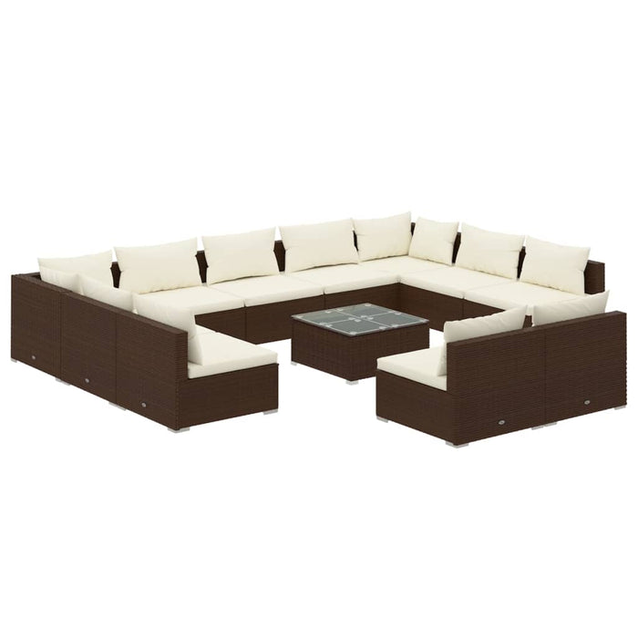 12-tlg. Garten-Lounge-Set mit Kissen Braun Poly Rattan
