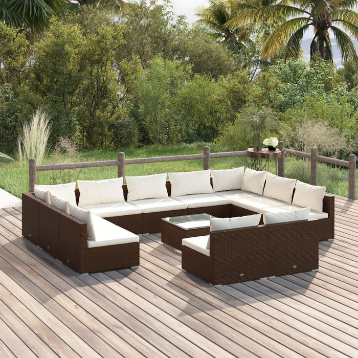 12-tlg. Garten-Lounge-Set mit Kissen Braun Poly Rattan