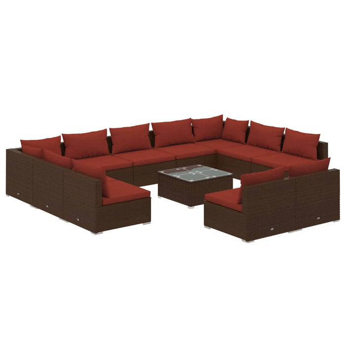 12-tlg. Garten-Lounge-Set mit Kissen Braun Poly Rattan