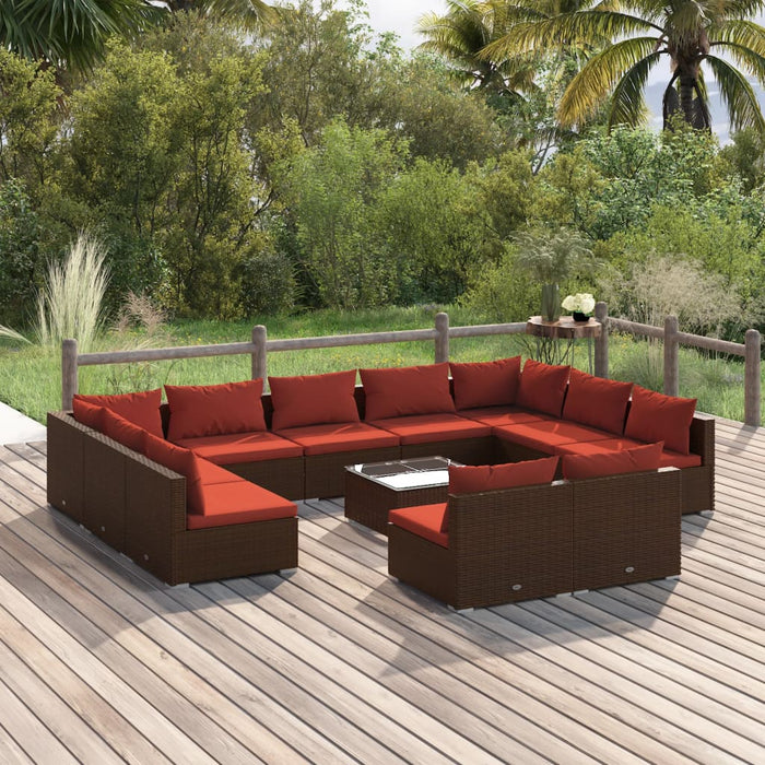 12-tlg. Garten-Lounge-Set mit Kissen Braun Poly Rattan