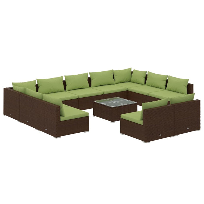 12-tlg. Garten-Lounge-Set mit Kissen Braun Poly Rattan