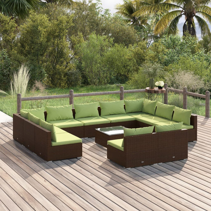 12-tlg. Garten-Lounge-Set mit Kissen Braun Poly Rattan