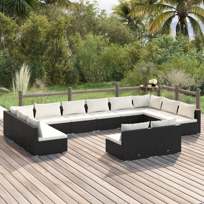12-tlg. Garten-Lounge-Set mit Kissen Schwarz Poly Rattan