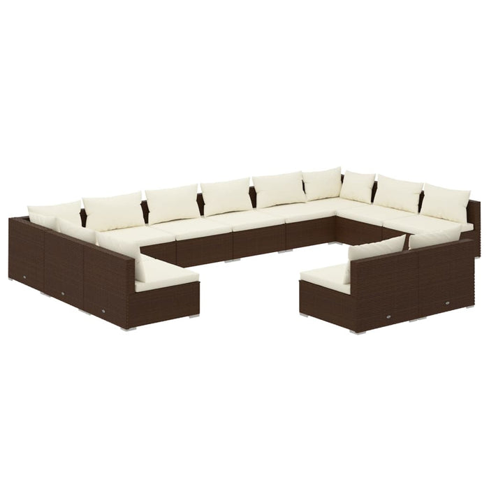 12-tlg. Garten-Lounge-Set mit Kissen Braun Poly Rattan