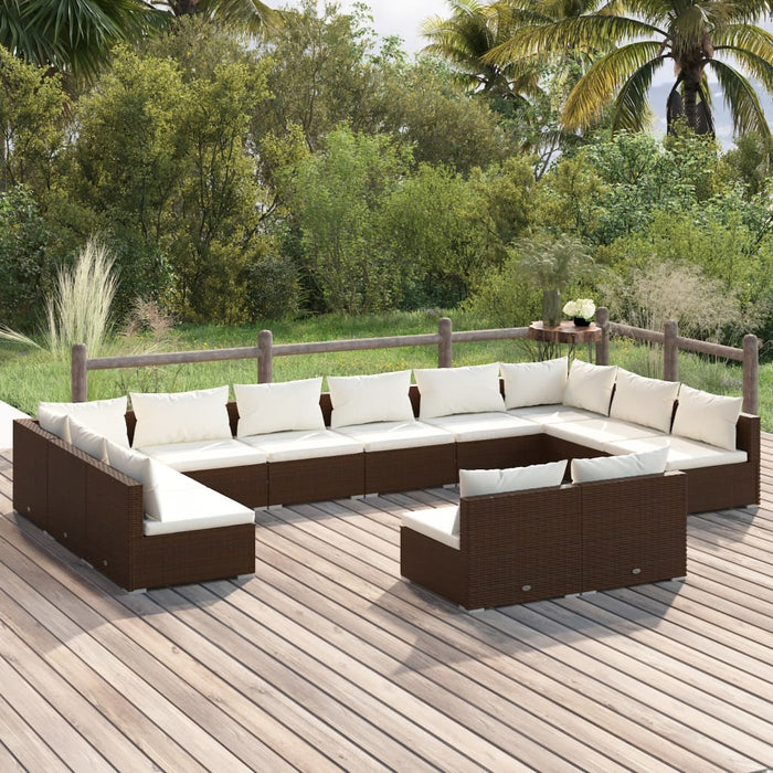 12-tlg. Garten-Lounge-Set mit Kissen Braun Poly Rattan