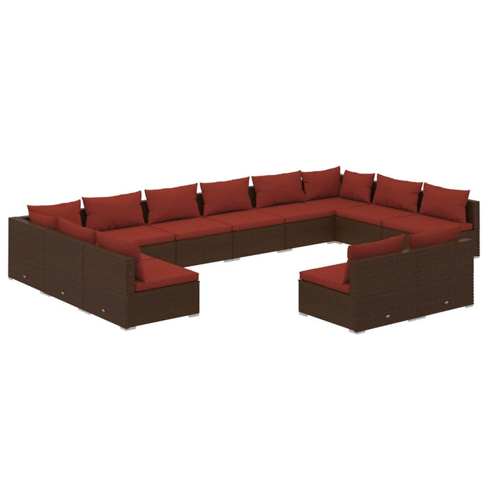 12-tlg. Garten-Lounge-Set mit Kissen Braun Poly Rattan