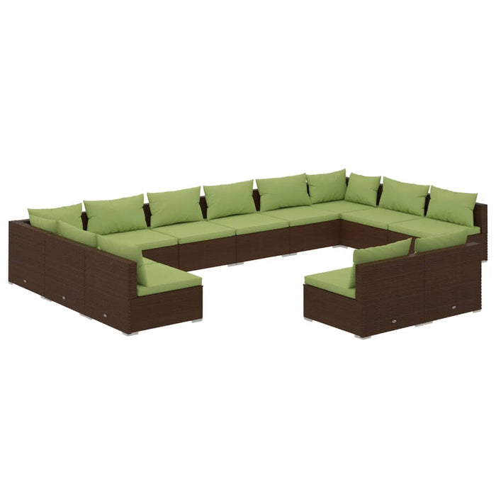 12-tlg. Garten-Lounge-Set mit Kissen Braun Poly Rattan