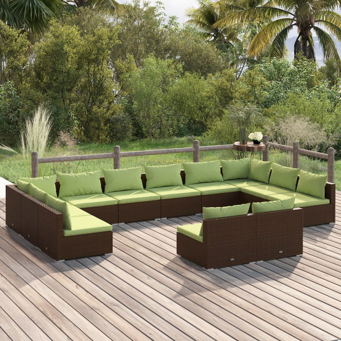 12-tlg. Garten-Lounge-Set mit Kissen Braun Poly Rattan