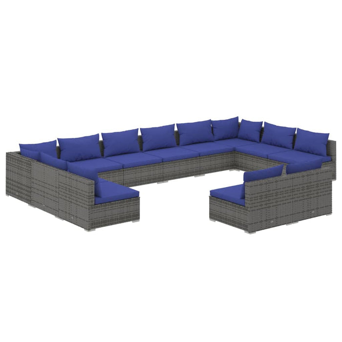 12-tlg. Garten-Lounge-Set mit Kissen Grau Poly Rattan