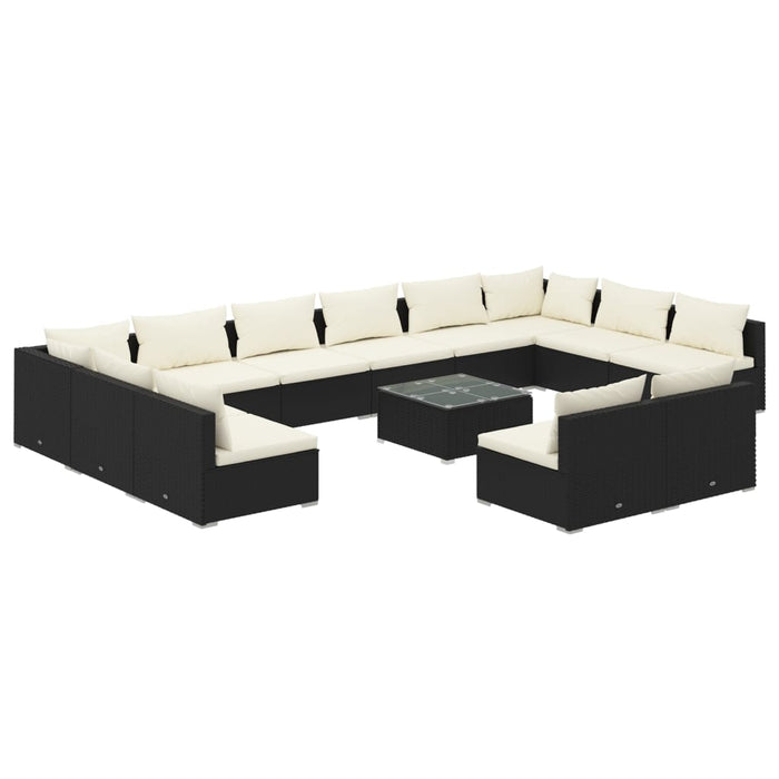 13-tlg. Garten-Lounge-Set mit Kissen Schwarz Poly Rattan