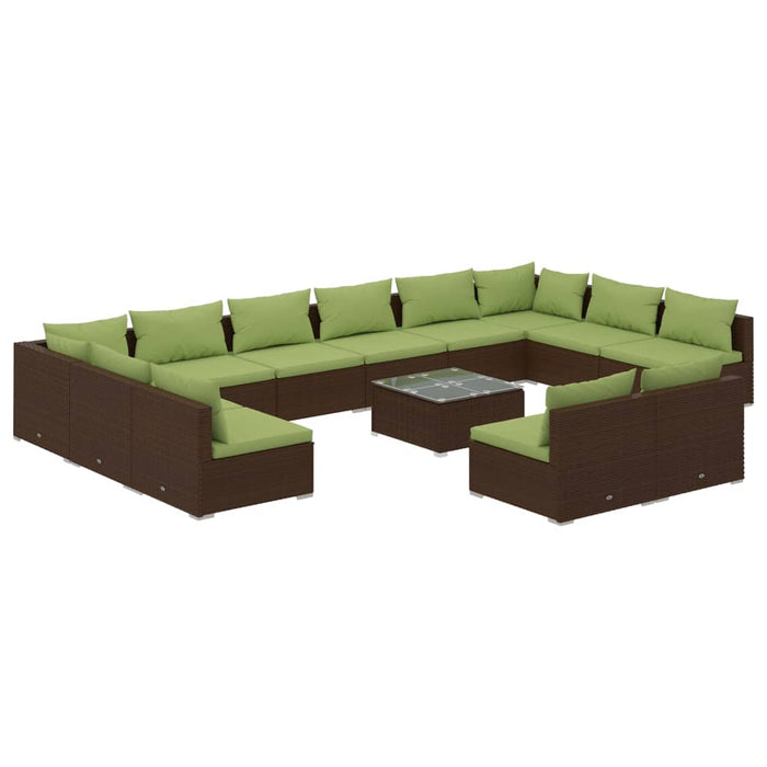 13-tlg. Garten-Lounge-Set mit Kissen Braun Poly Rattan