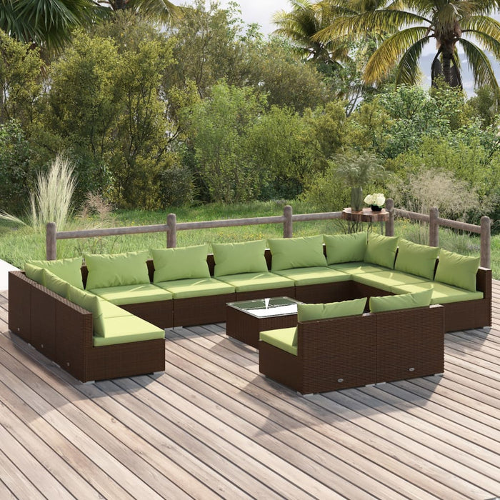 13-tlg. Garten-Lounge-Set mit Kissen Braun Poly Rattan