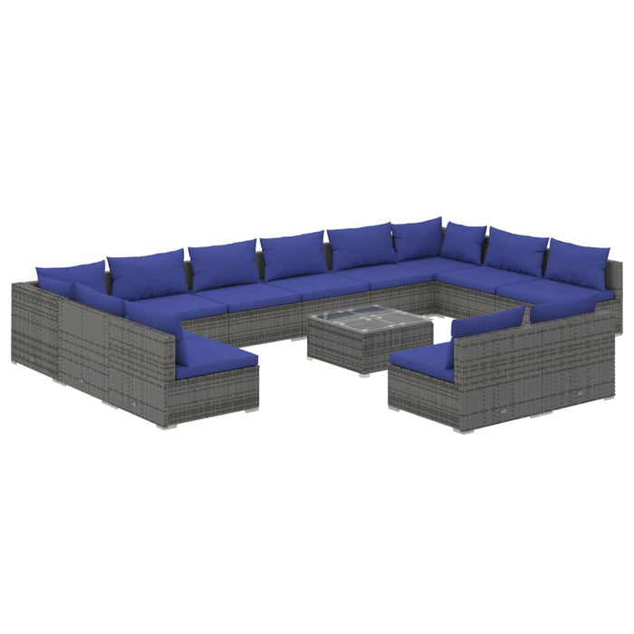 13-tlg. Garten-Lounge-Set mit Kissen Grau Poly Rattan
