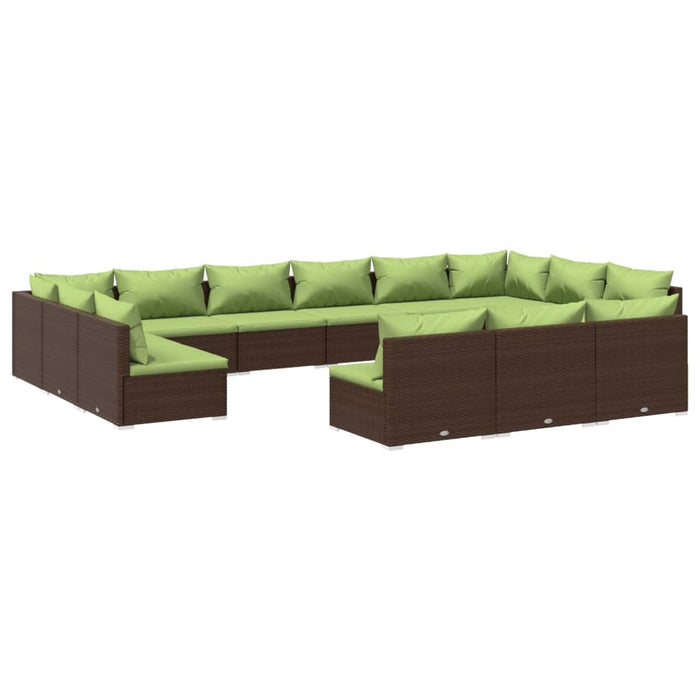 13-tlg. Garten-Lounge-Set mit Kissen Braun Poly Rattan