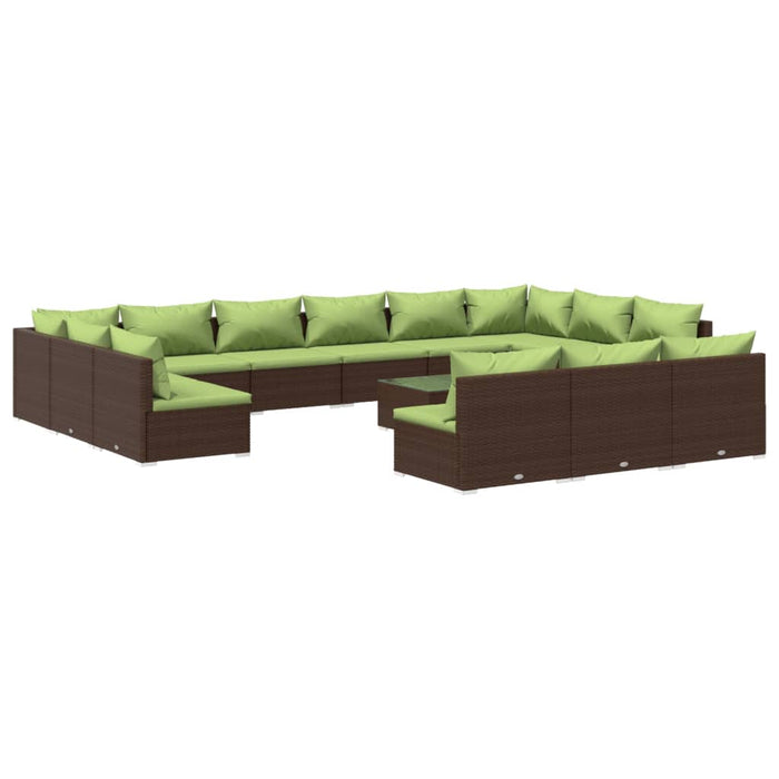 14-tlg. Garten-Lounge-Set mit Kissen Braun Poly Rattan