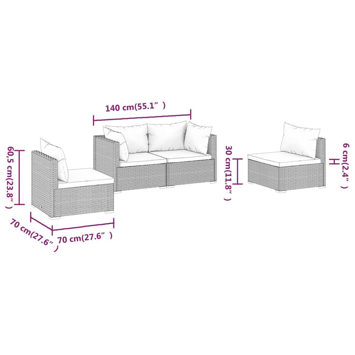 4-tlg. Garten-Lounge-Set mit Auflagen Poly Rattan Braun