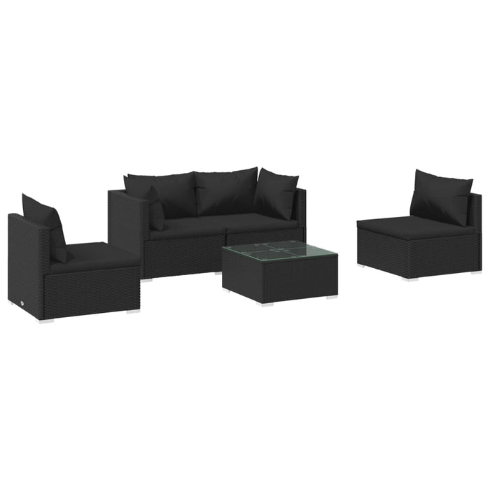 5-tlg. Garten-Lounge-Set mit Kissen Poly Rattan Schwarz