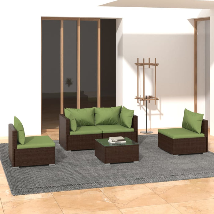 5-tlg. Garten-Lounge-Set mit Kissen Poly Rattan Braun