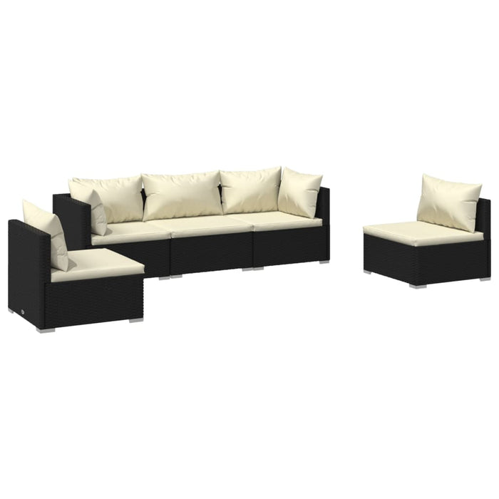 5-tlg. Garten-Lounge-Set mit Kissen Poly Rattan Schwarz