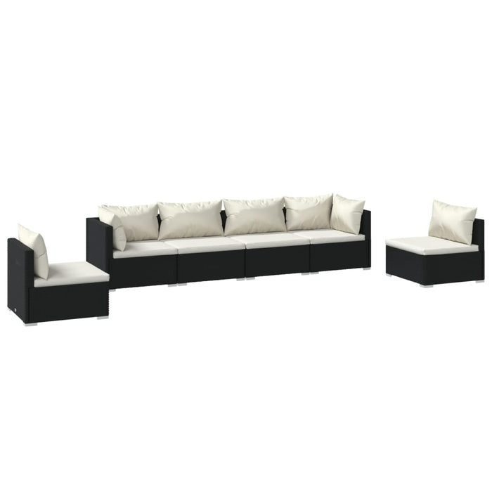 6-tlg. Garten-Lounge-Set mit Kissen Poly Rattan Schwarz