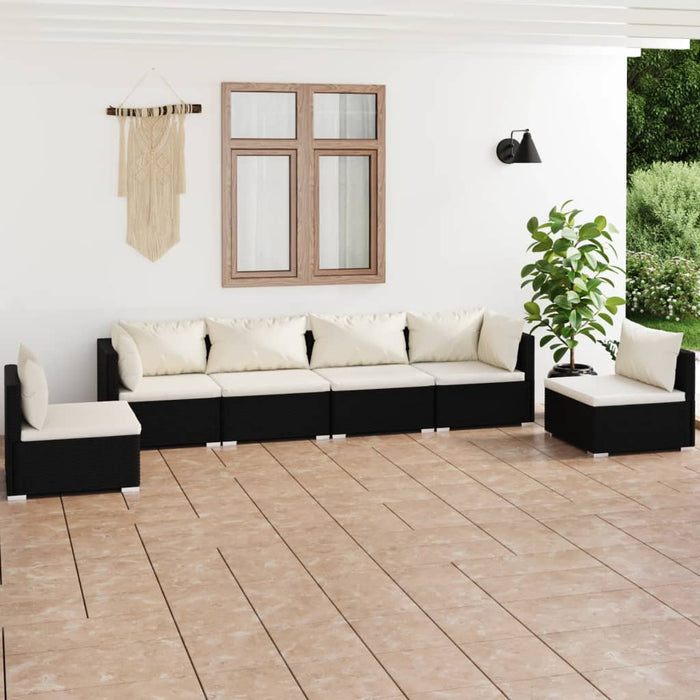 6-tlg. Garten-Lounge-Set mit Kissen Poly Rattan Schwarz
