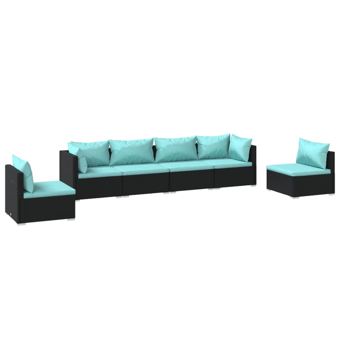 6-tlg. Garten-Lounge-Set mit Kissen Poly Rattan Schwarz