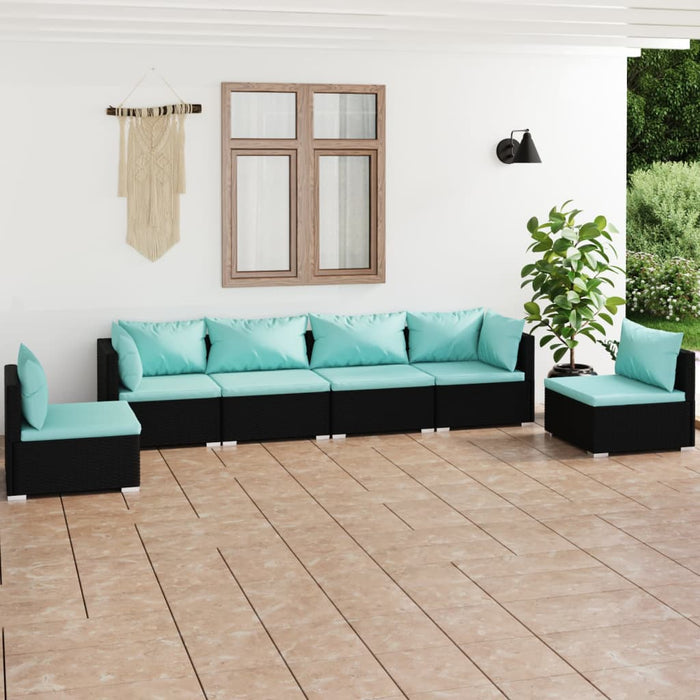 6-tlg. Garten-Lounge-Set mit Kissen Poly Rattan Schwarz