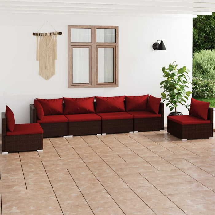 6-tlg. Garten-Lounge-Set mit Kissen Poly Rattan Braun