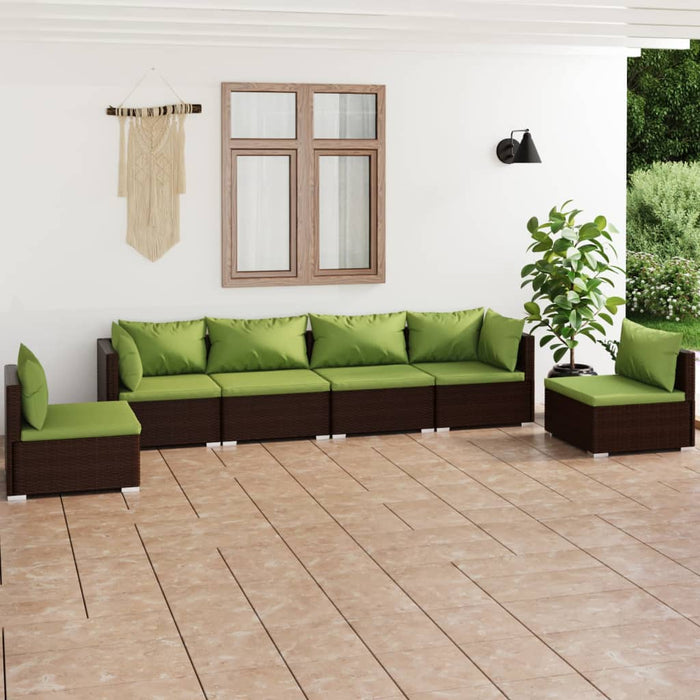 6-tlg. Garten-Lounge-Set mit Kissen Poly Rattan Braun