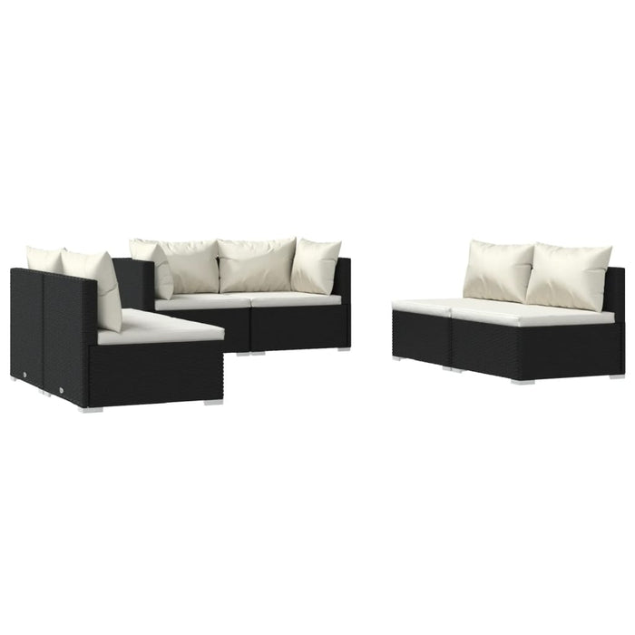 6-tlg. Garten-Lounge-Set mit Kissen Poly Rattan Schwarz