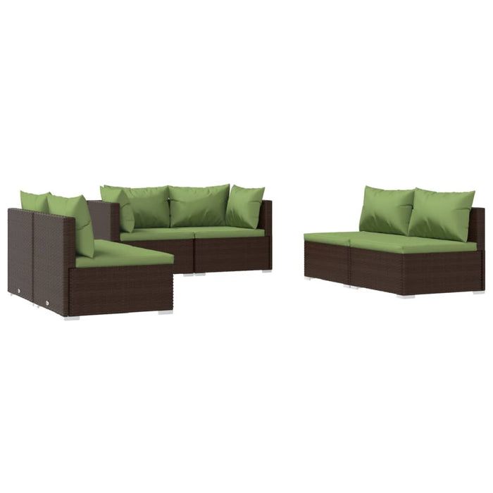 6-tlg. Garten-Lounge-Set mit Kissen Poly Rattan Braun