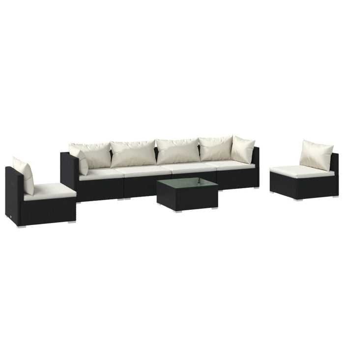 7-tlg. Garten-Lounge-Set mit Kissen Poly Rattan Schwarz