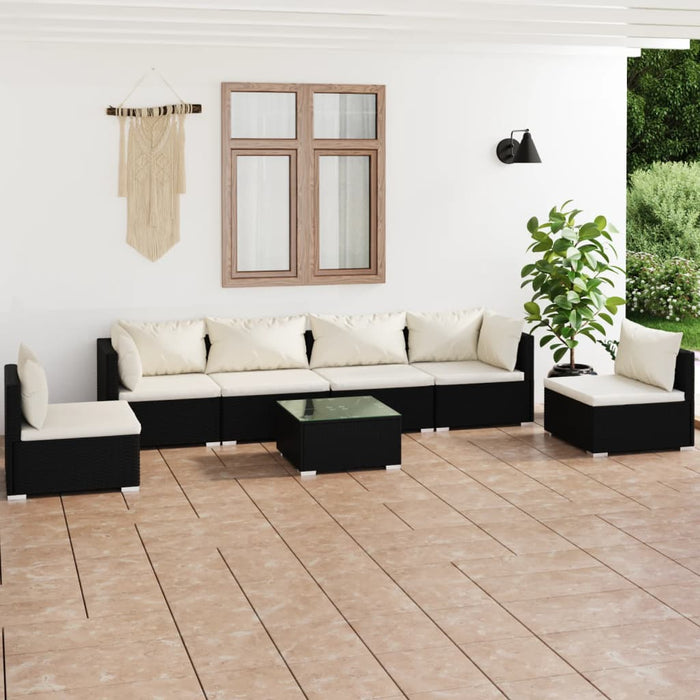 7-tlg. Garten-Lounge-Set mit Kissen Poly Rattan Schwarz