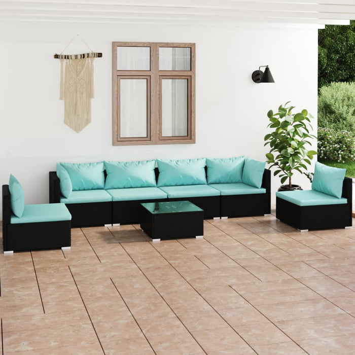 7-tlg. Garten-Lounge-Set mit Kissen Poly Rattan Schwarz