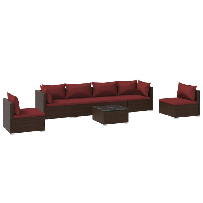 7-tlg. Garten-Lounge-Set mit Kissen Poly Rattan Braun