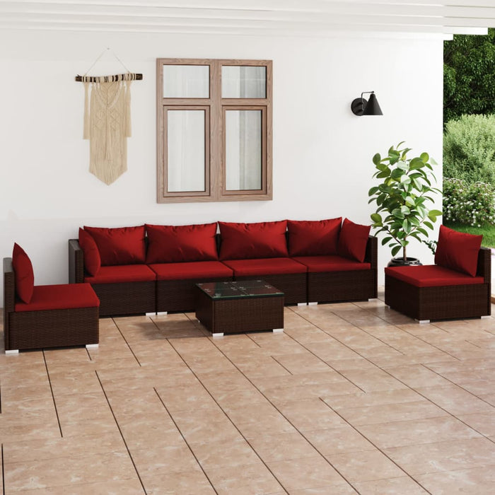 7-tlg. Garten-Lounge-Set mit Kissen Poly Rattan Braun