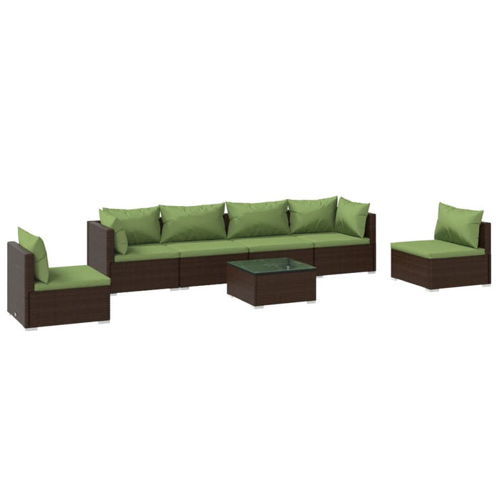 7-tlg. Garten-Lounge-Set mit Kissen Poly Rattan Braun
