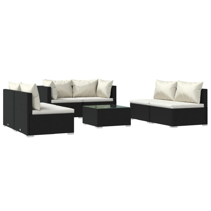 7-tlg. Garten-Lounge-Set mit Kissen Poly Rattan Schwarz