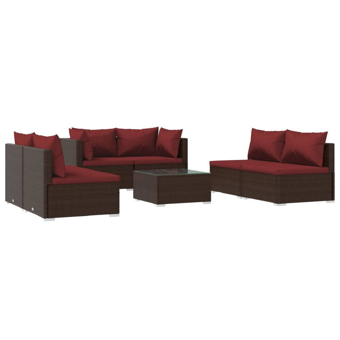 7-tlg. Garten-Lounge-Set mit Kissen Poly Rattan Braun