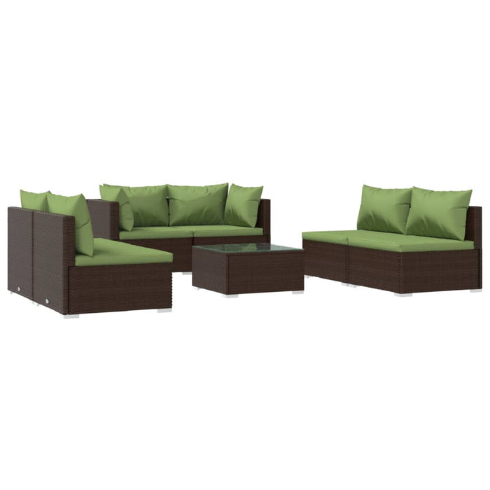 7-tlg. Garten-Lounge-Set mit Kissen Poly Rattan Braun